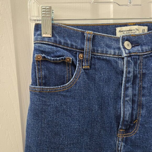 Abercrombie & Fitch Ankle Straight Jeans Size 00 24 Ultra High Rise Classic Blue - Picture 10 of 11